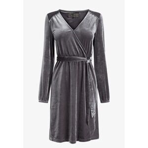 FatFace Fat Face Copper & Black Teri Velvet Wrap Dress Grey Fog Size 6 NEW